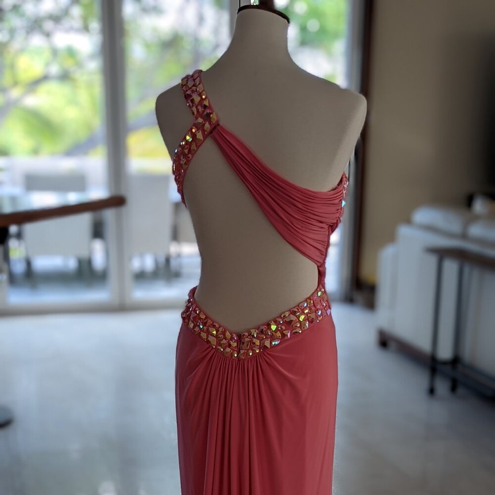 Sherri Hill Jeresey Beaded One Shoulder Cut Out Gown Size 8 - Picture 5 of 6